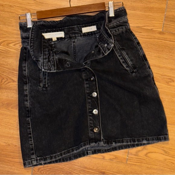 Pilcro & The Letterpress Anthropologie Black Button Front Denim Skirt High Rise - Picture 3 of 8